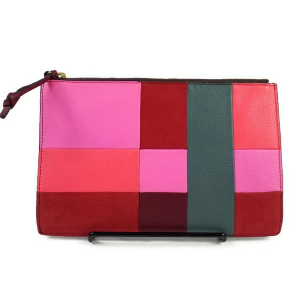 Fossil Multicolor Colorblock Mixed Leather Zipper Pouch PW Bright NWOT